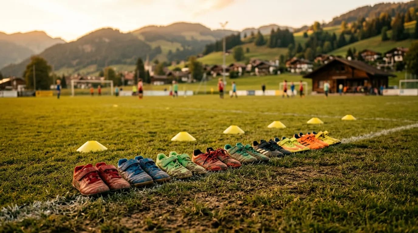 Kinder-Fussballschuhe am Spielfeldrand